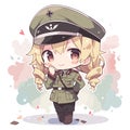 Cute Chibi Anime Army Girl Vector Art