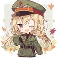 Cute Chibi Anime Army Girl Vector Art