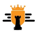 chess piece illustration vector design with shield and crown background in yellow color Royalty Free Stock Photo
