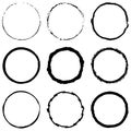 Set of grunge circles. Damage round grunge shape silhouette. Circle distressed grunge texture. Texture Stamp. Vector Royalty Free Stock Photo