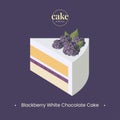 Blackberry White Chocolate Cake in flat and minimal style