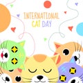 greeting card international cat day design template. many cats, sparkling eyes