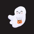 Little cute ghosts holding pumpkin Happy Halloween watercolor Halloween scary ghostly monsters.