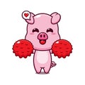 cute cheerleader pig cartoon vector illustration.