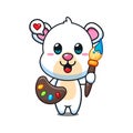 cute polar bear painter cartoon vector illustration. Royalty Free Stock Photo