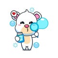 cute polar bear blowing bubbles cartoon vector illustration. Royalty Free Stock Photo