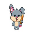 cute rabbit holding pencil cartoon vector illustration. Royalty Free Stock Photo