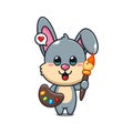 cute rabbit painter cartoon vector illustration. Royalty Free Stock Photo