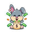 cute rabbit with money bag cartoon vector illustration. Royalty Free Stock Photo