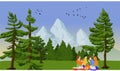 Beautiful landscape vector where friends are enjoying nature Royalty Free Stock Photo