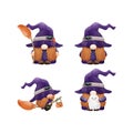 Set of collection Watercolor cute gnomes happy Halloween party group gnomes vector illustration on white background