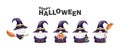 Set of collection Watercolor cute gnomes happy Halloween party group gnomes vector illustration on white background