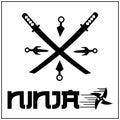 ninja illustration vector design with ninja weapons,katana and shuriken in black color