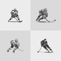 hockey player silhouette NHL sports game vector set design