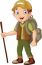 Cartoon hiker boy with walking stick Royalty Free Stock Photo