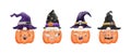 set of collection Watercolor cute gnome in pumpkin happy Halloween party vector illustration on white background. Royalty Free Stock Photo