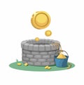 Wishing Well Full Of Gold Coin Cartoon illustration Vector Royalty Free Stock Photo