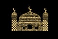 Zentangle art for Muslim Musjid with gold color isolated on dark black background - vector