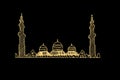 Zentangle art for Muslim Musjid with gold color isolated on dark black background - vector