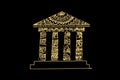 Zentangle art for Bank pillars with gold color isolated on dark black background - vector