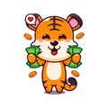 cute tiger holding money cartoon vector illustration.