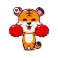 cute cheerleader tiger cartoon vector illustration.