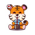 cute tiger drink bubble milk tea cartoon vector illustration. Royalty Free Stock Photo