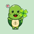 cute turtle with clover leaf cartoon vector illustration. Royalty Free Stock Photo