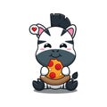 cute zebra eating pizza cartoon vector illustration.