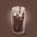 Iced coffee with the straw and ice cubes. Brown drink soda or coke in the glass . Royalty Free Stock Photo