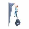 Office Worker On Edge Of Cliff With Stone Weight Debt On Foot, Financial Problem Cartoon illustration Vector Royalty Free Stock Photo