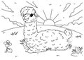 Colouring page for kid sheep sit in the nature illustration Royalty Free Stock Photo