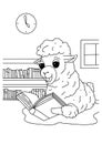 Children colouring page sheep read the book illustration
