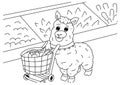 Colouring book for kid sheep in the market illustration