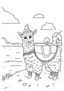 Sheep standing in the nature river colouring page for kid education