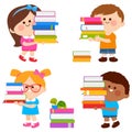 Children carrying stacks of books. Vector illustration Royalty Free Stock Photo