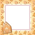 Gingerbread Christmas frame, delicious cookies for Santa. Print for notebook or coloring book for kids.