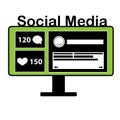 social media illustration vector design with computer, likes, and comments. Royalty Free Stock Photo