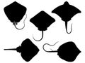 Set of sting ray silhouette vector art on a white background