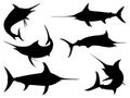 Set of swordfish silhouette vector art on a white background