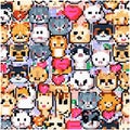 Whimsical Animal Paradise - Cute Pixel Pattern Vector Illustration
