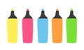 Multicolor marker pen or highlighter pen flat vector illustration cartoon style clipart. School supplies, back to school concept Royalty Free Stock Photo