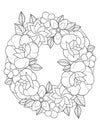 Floral frame vector, Flower wreath design, Flower coloring page, Adult coloring page