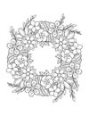 Hand drawn flower wreath illustration, floral frame design, flower coloring page Royalty Free Stock Photo
