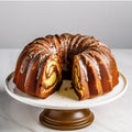 Chocolate bundt cake with caramel glaze