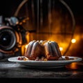 Chocolate bundt cake with caramel glaze