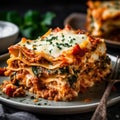 Lasagna with minced meat, tomato sauce and mozzarella cheese Royalty Free Stock Photo