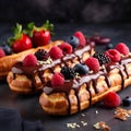 Chocolate eclairs with berries