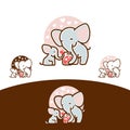 Mother elephant and child elephant and hearts, love symbol as happy childhood greeting vector illustration