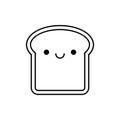 Cute smiling slice toast bread character line icon. Coloring book for children.